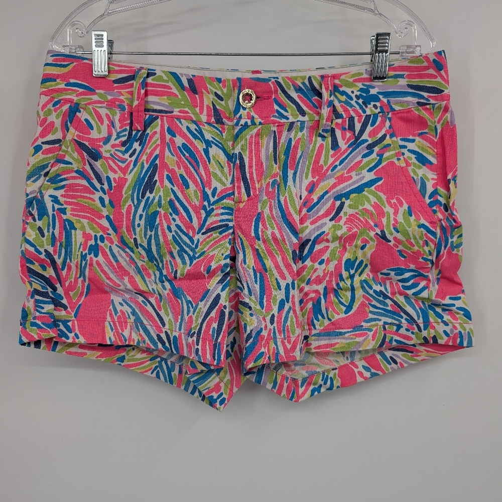 Lilly Pulitzer Callahan Shorts Size 8 Pink Multicolor Palm Ria Reader Pattern
